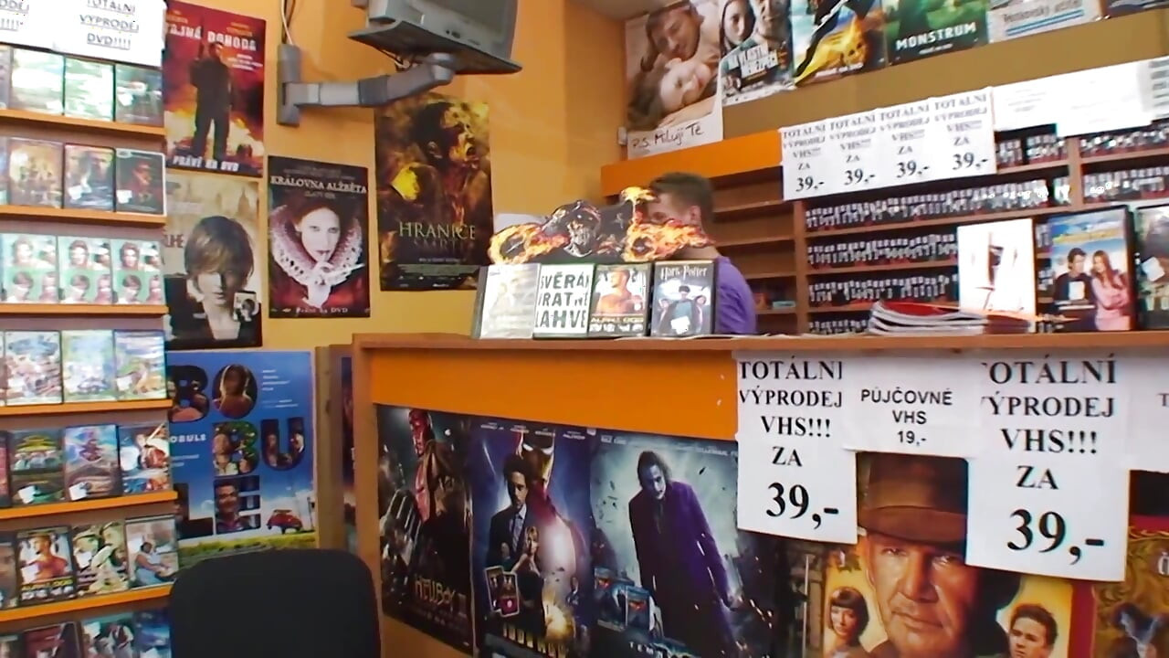 German Granny Sucks and Fucks Younger Stud in Shop