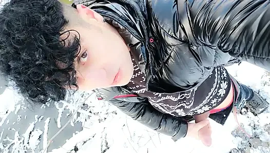 Cold Forest Jerk off - Different Angles of Dick Jerking and 2 Cumshots