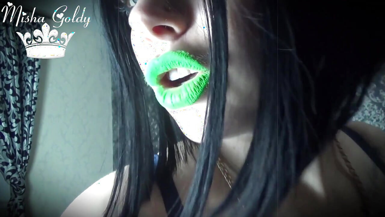 Neon green lipstick slave worship
