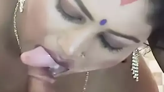 Aunty gives cock sucking blowjob to customer