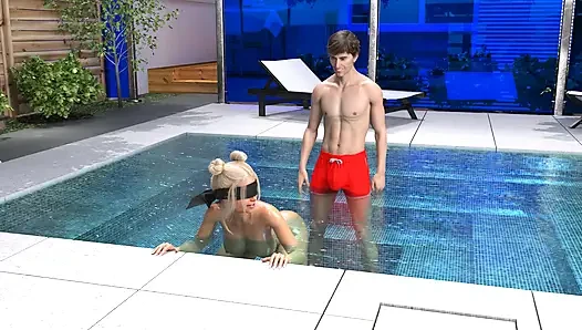 According to Sofia: Horny Guy Stretches His Best Friend's Girlfriend Asshole in the Pool He Is Trying to Loose the Hole a Bit