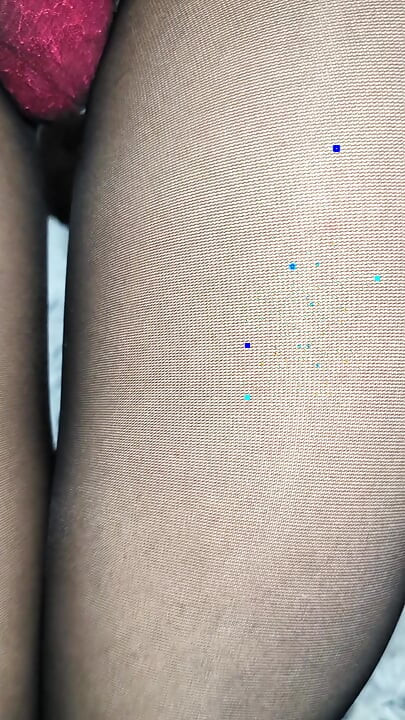 I found these thin, shiny black used worn Pantyhose in my friend's mommy's room and I put them on right there in her room to cum