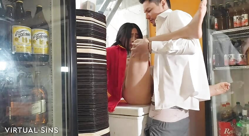 Fucking a hot Oxxo shopgirl in the back room