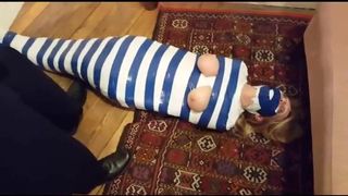 MILF mummified in tape struggles from room to room