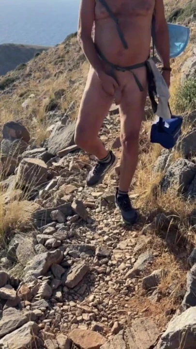 Hike - he naked - she in a string bikini in Greece | Clip 1
