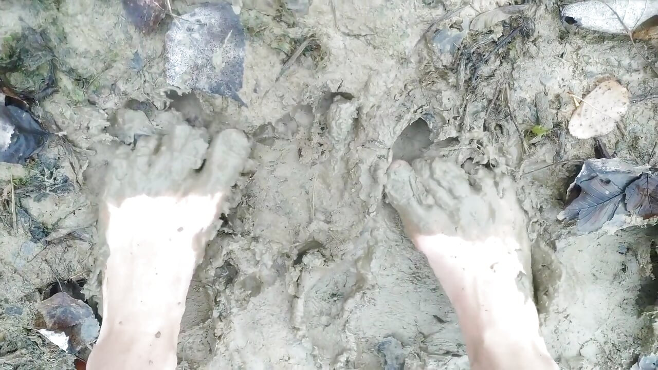 Stepping in Mud Barefoot - Dirty Feet and Jerk off and Stepping on Own Cum at the End