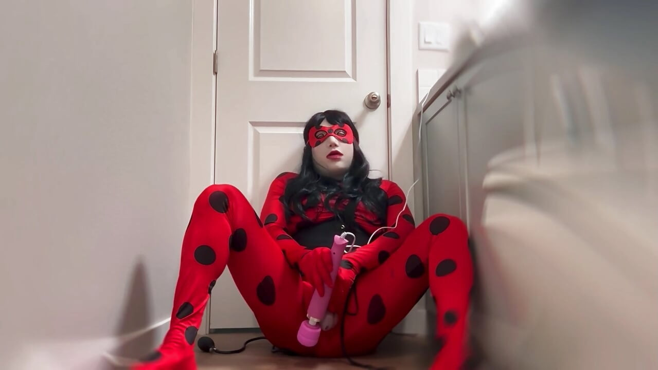 Sissy heroine caught and made to cum in chastity
