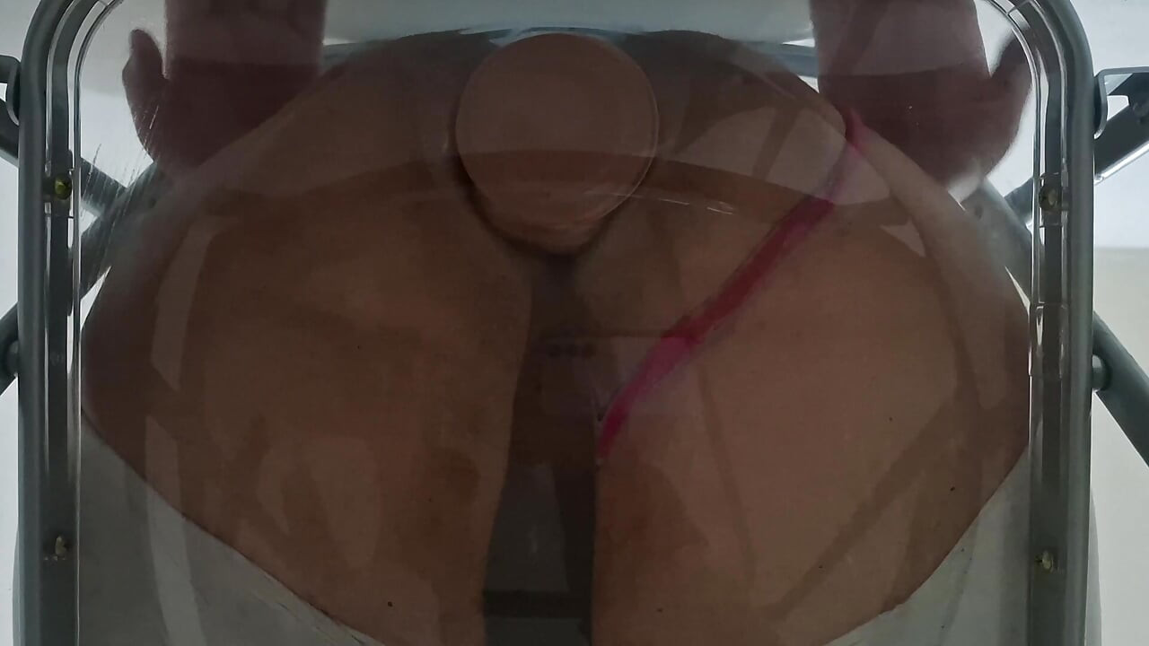 Trans Fat Ass Gwen Facesitting and Anal Fucked with Creampie through Clear Chair for the First Time.