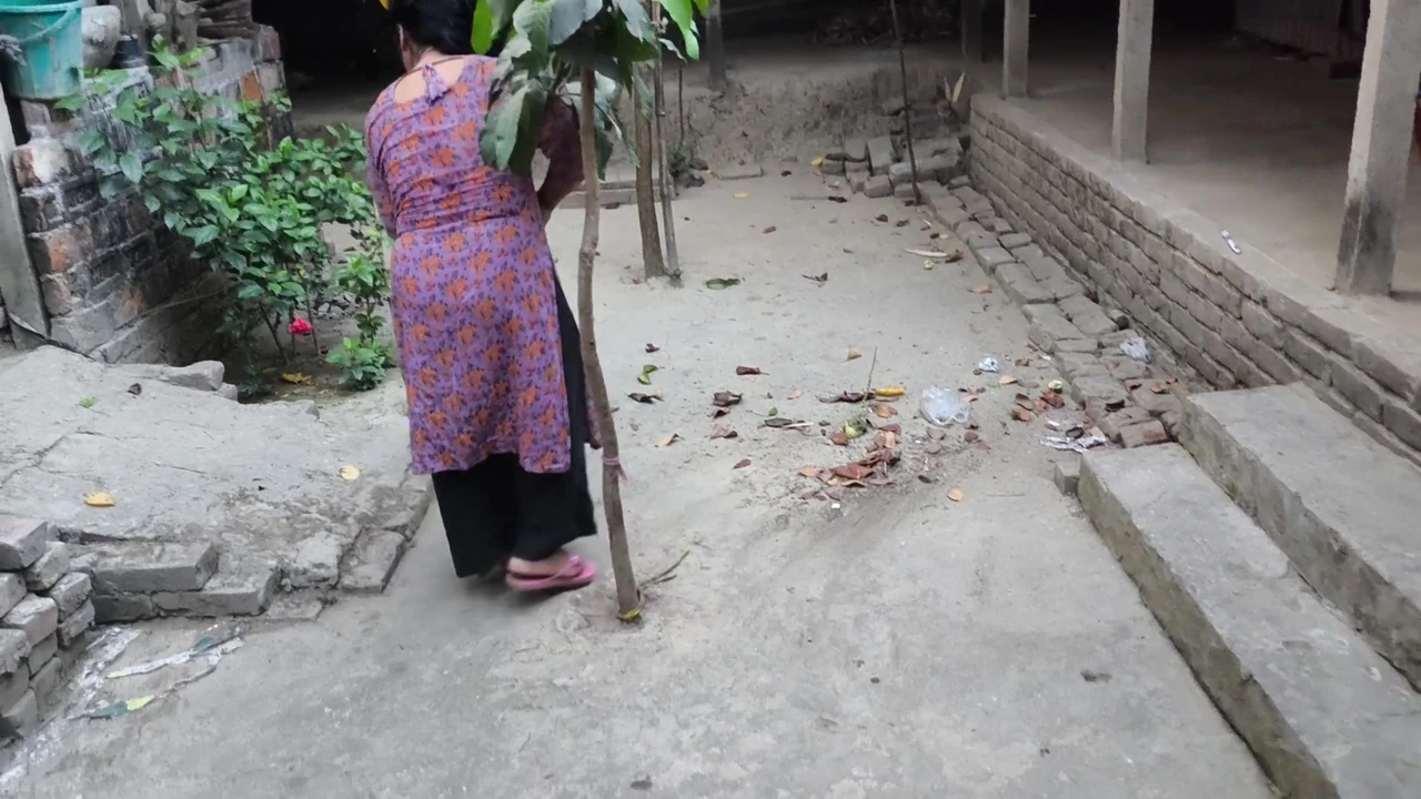 My aunty was cleaning the yard. But I hugged him, put him in my aunty ass, and started fucking him anal