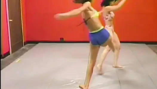 Astonishing French babes are sharing dildo on the wrestling floor