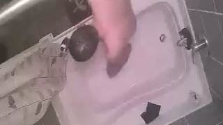 Roommate dildo using in the bathroom