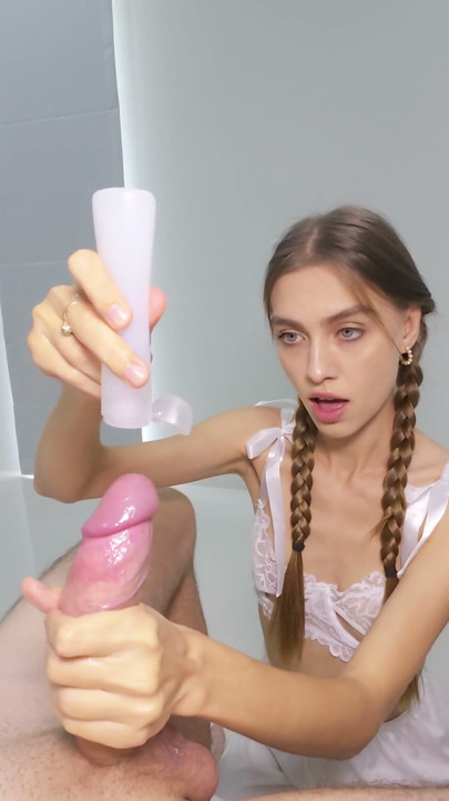 Cute stepsister with pigtails does sensual handjob | Clip 1
