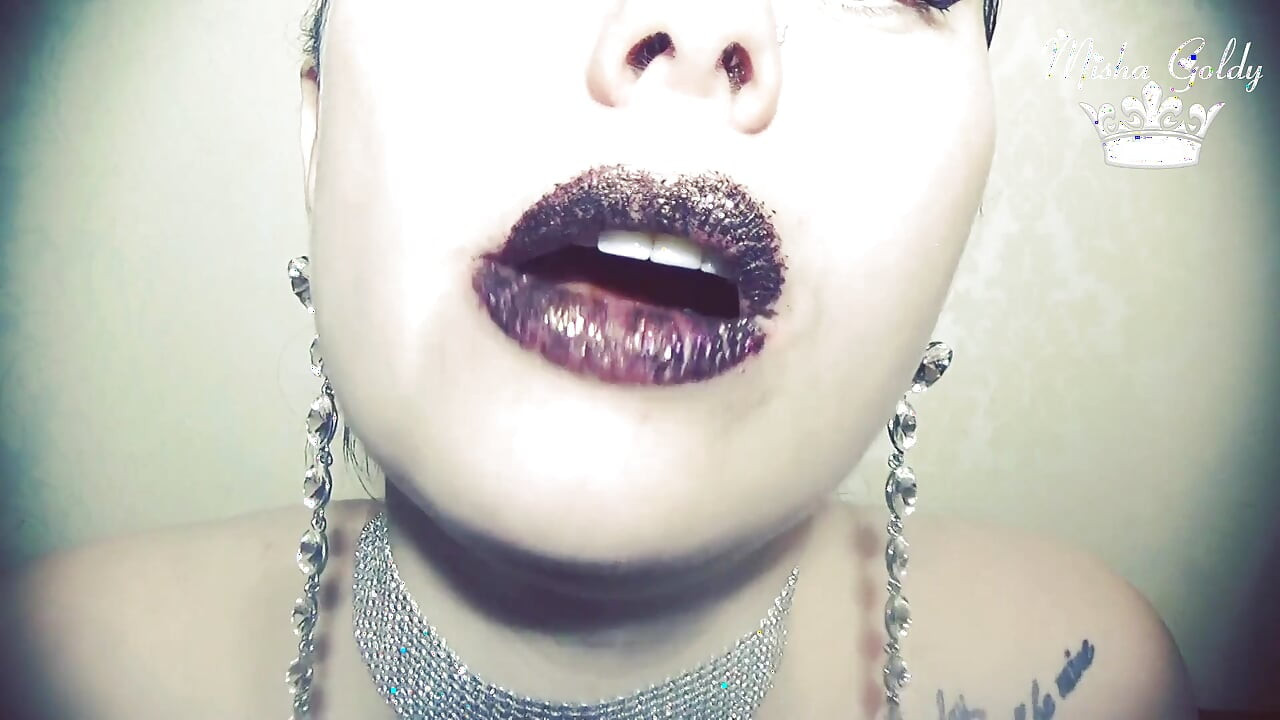 Brown glittery lips and sexy chocolate eating