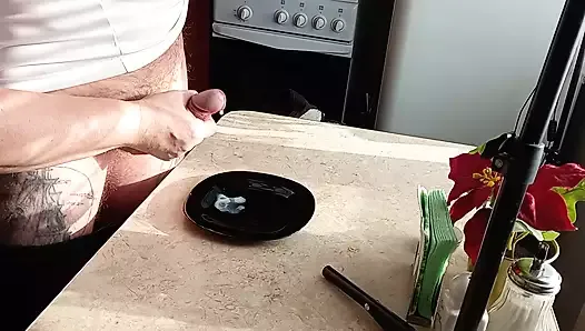 jerking off a dick in the kitchen getting myself a morning breakfast