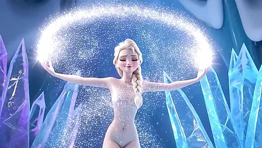 Pose sensual elsa si elsa yang menawan dan elegan di animasi 3d istana es berkilau yang ajaib