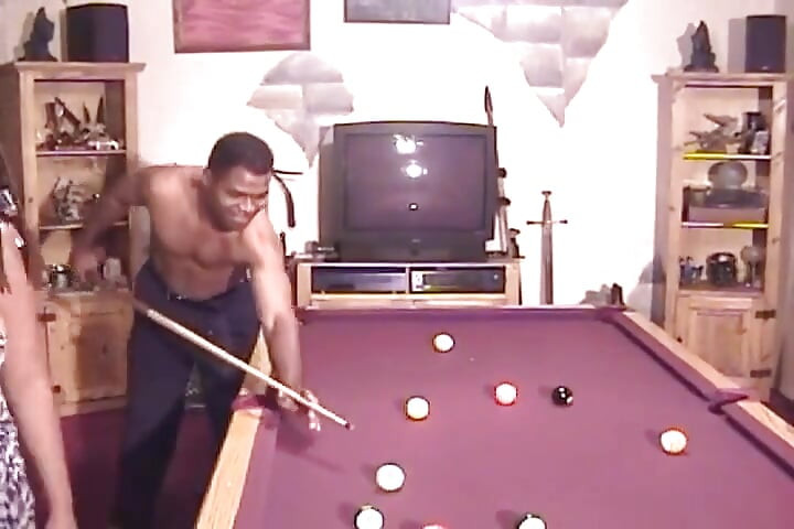 Chubby Ebony MILF Enjoys Two Cocks After Pool Game