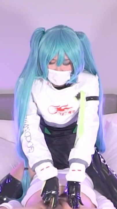 Key moment from "Face sitting with Leggings, Hatsune Miku Race queen cosplayer, hentai japanese shemale cosplay 10"
