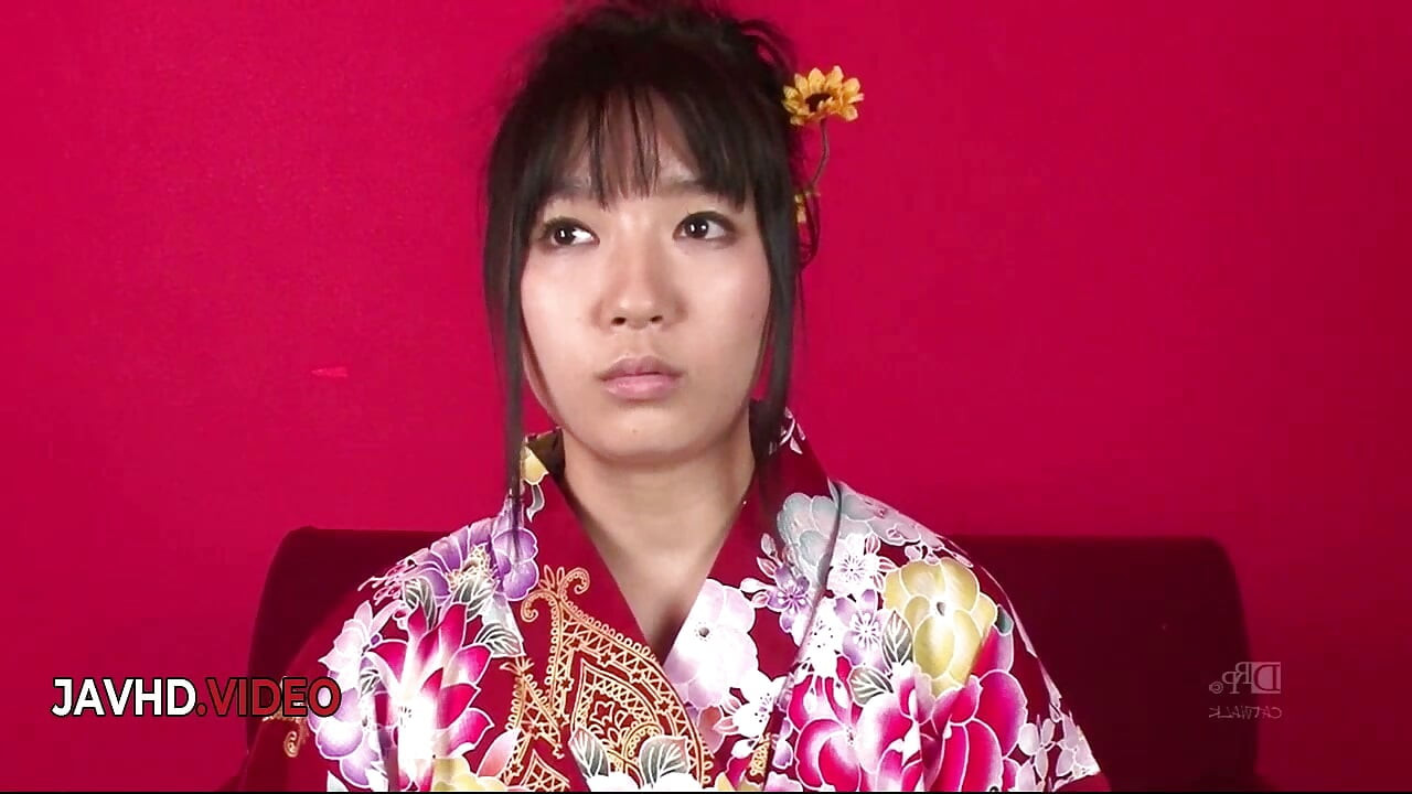 Chiharu's Wet Kimono Threesome with Hot Blowjob and Creampie Finish
