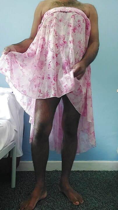 Shemale masterbating wearing a silky seethrough fleard long chiffon skirt
