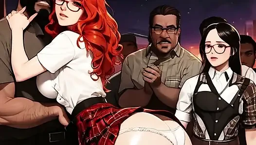 Güzel egzotik kız öğrenciler mosh pit'te ilk halka açık saksolarını çekiyor