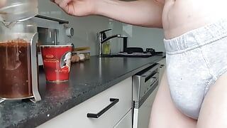 Perving at me while making coffee in briefs (requested)