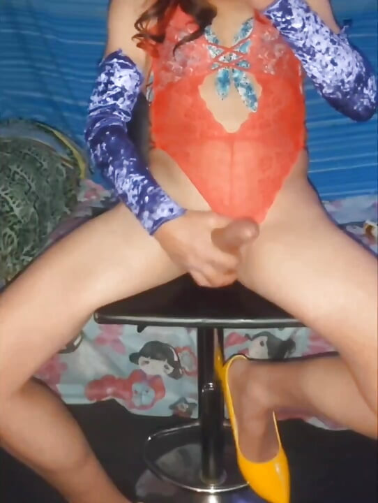 Stroking and Edging Myself to Orgasm in My Red Body Suit and Heels