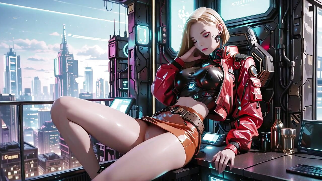Η Βρεγμένη Φαντασίωση της Cyber Queen! Κόκκινο δερμάτινο μπουφάν που γυαλίζει κάτω από τη νεονική βροχή, στάση γονατιστή που σπάει την πανοπλία