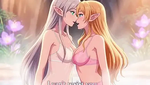 Two beautiful lesbian elves share an intimate night in a magical hot springs