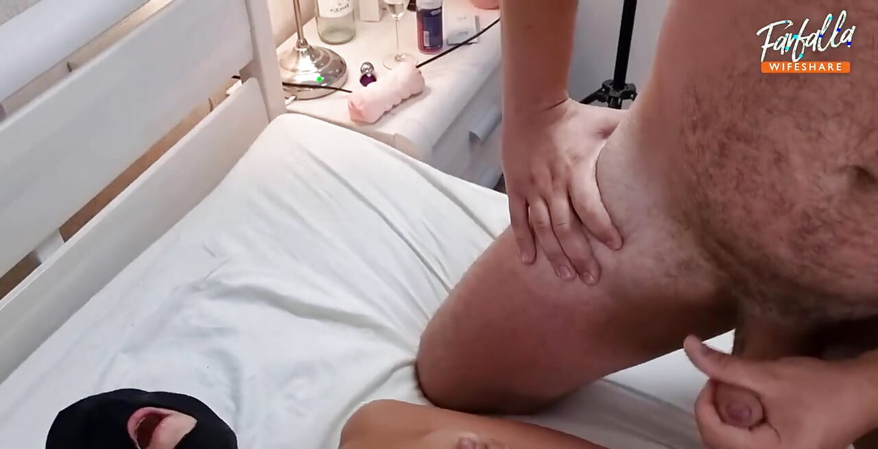 Husband cums on me. Guest is filming.