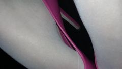 white pantyhose feet + pink heels + tease