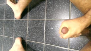 cumshot on washroom floor