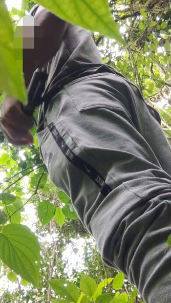 urinating in the forest after a cumshot