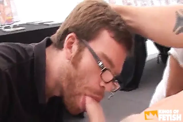 Dude with glasses and his friend swallow cum of two guys after sucking their dicks
