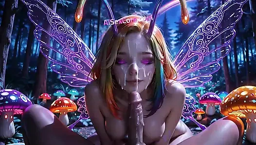 Pixie moans soft in mushroom mist then creamy facials shower her fairy cheeks with magic (AI)
