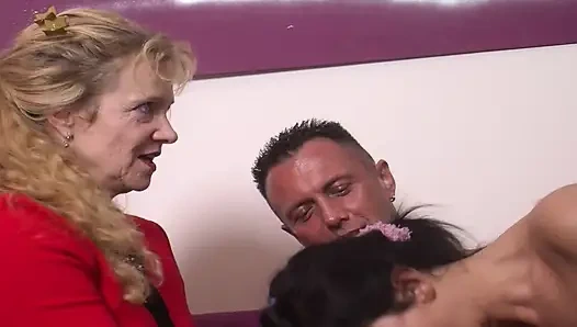 Horny German bitch shares dick with big boobed blonde GILF