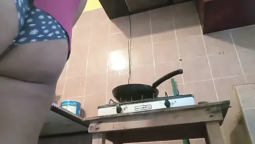 Chubby Milf in Panties in the Kitchen