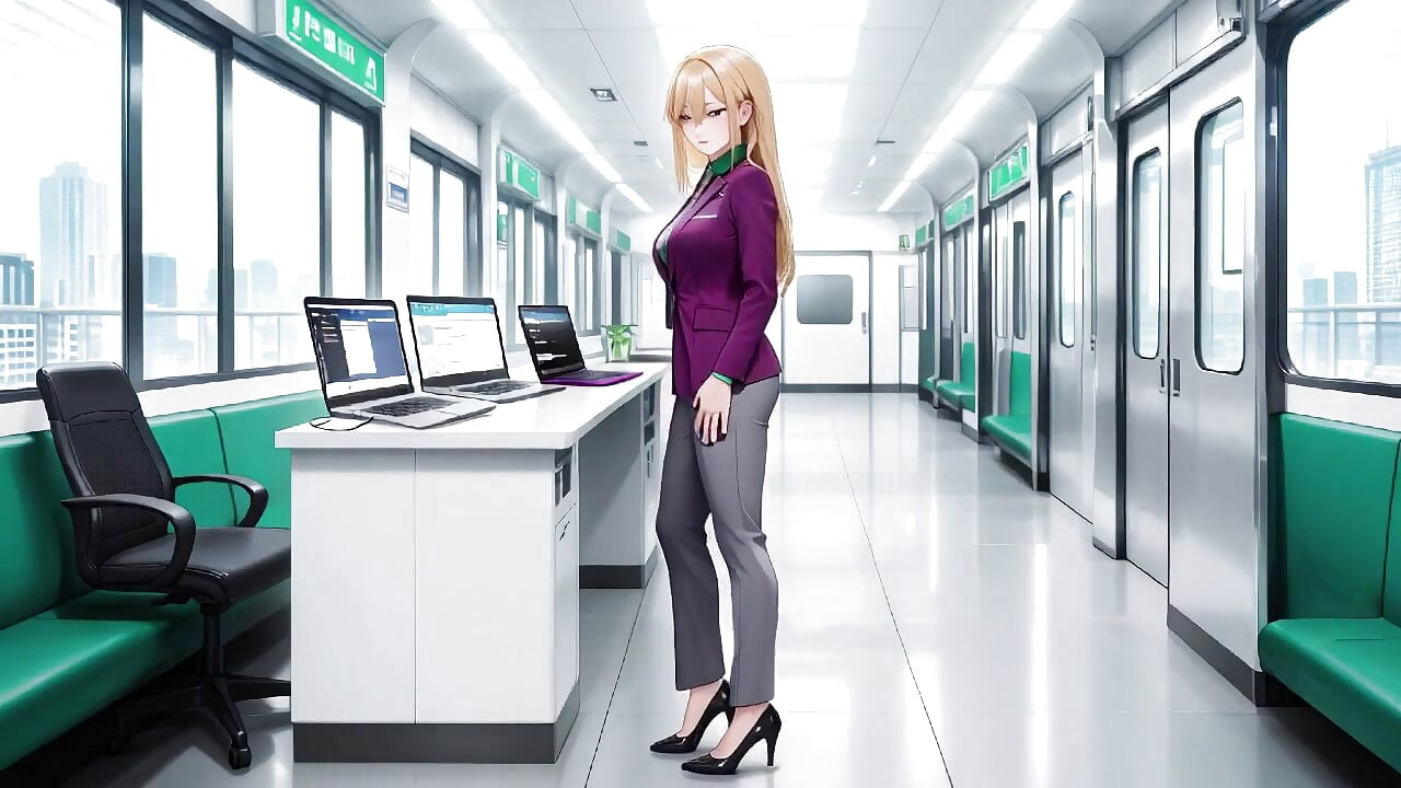 Jefe rubia en traje morado! Momentos privados de tren de oficina. Ella está multitarea con archivos mientras secretamente ajusta su falda ...