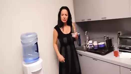 Horny MILF Titty-fucks His Huge Cock in the Kitchen