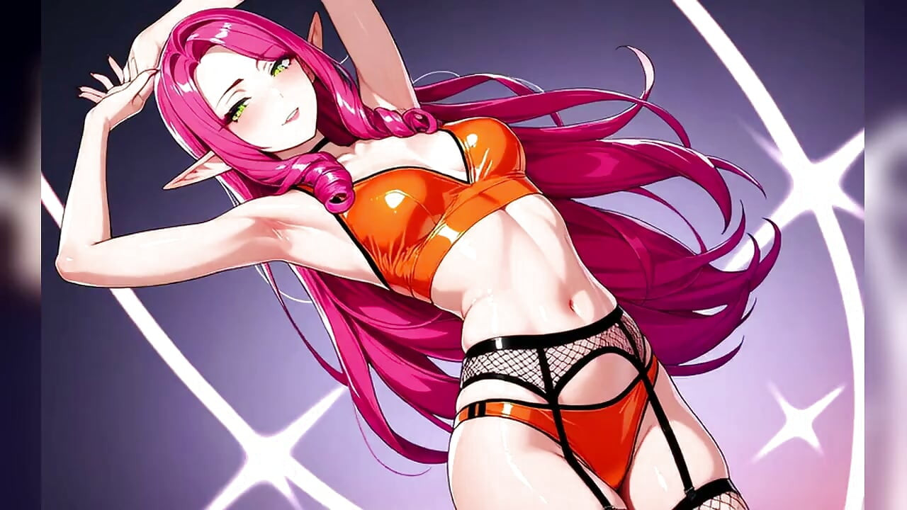 Pink Curly Elf Orange Bikini Neon Dance - Sexy AI Babes