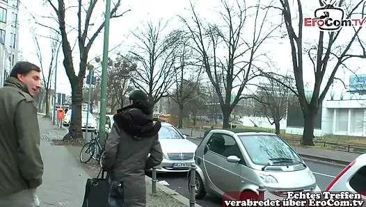 Super skinny German teen makes street sex casting