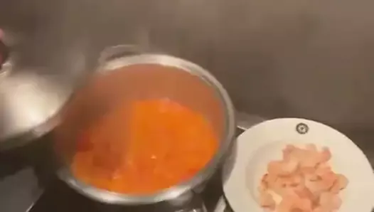 Naked tranny cooking