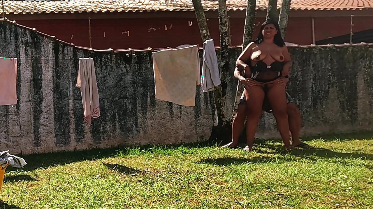 Cuck Fucks His Slut Wife While She Hangs Laundry in See-through Dress