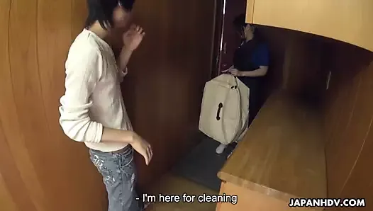 Cleaning lady comes and she gets to be creampied