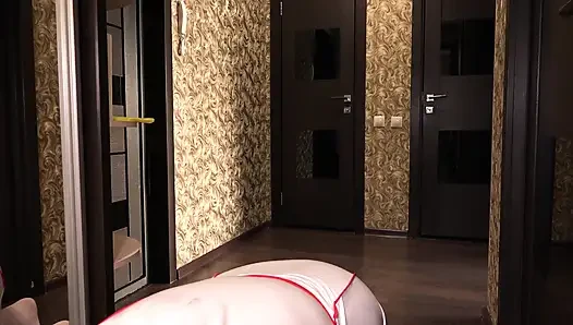 Creampie Under a Mature Nurse's Gown. a Fat MILF in a Medical Uniform Cleans up Behind the Scenes. Cum Flows Out of Her Cunt