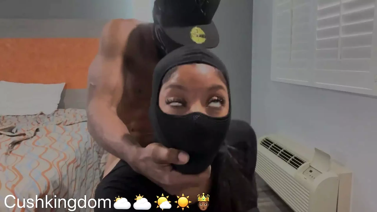 Juicy booty masked Ebony gets fucked by skinny dude. Part 2