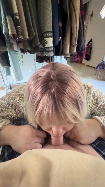 Thrilling moment from "Blonde Sucks & Drains an Uncut Cock! Throatpie! Cum Lube Post Orgasm Blowjob"