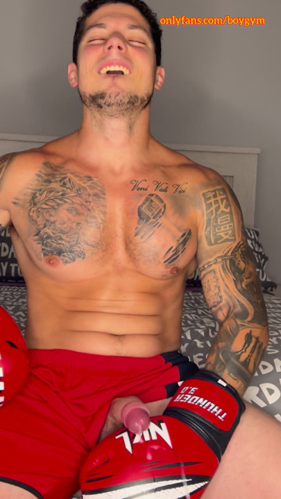My BIG COCK Cums With A Boxer Gloves
