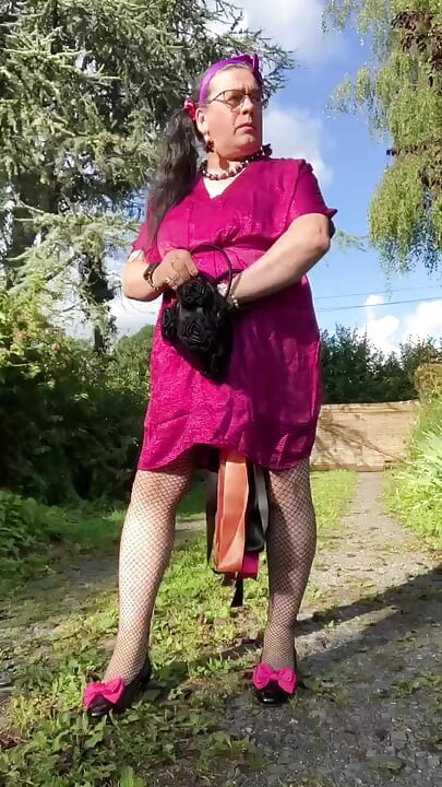 In outfit with a new fuchsia dress for an evening