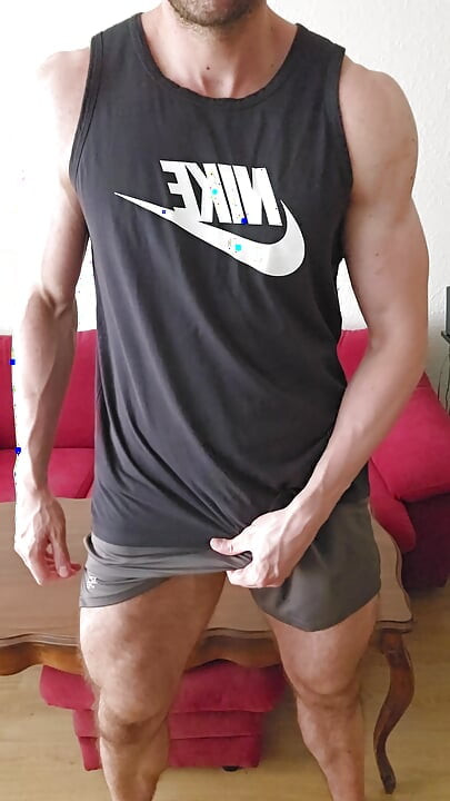 6'7" muscular hung Dom shows off, strokes BWC and cums hard