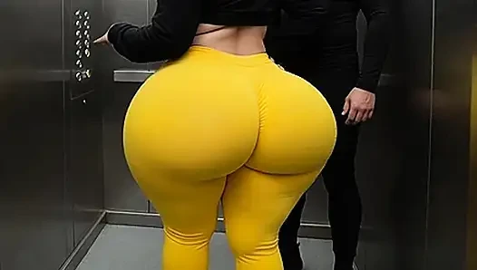 Cewek semok latina dengan legging ketat warna kuning lagi asik joget di dalam lift